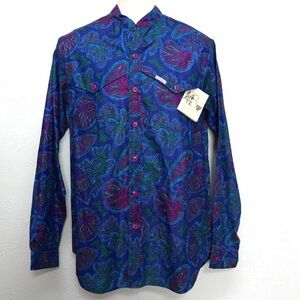 VTG Mo Betta Western Shirt Mens L 16.5 Ocean Shell Print Cowboy Rodeo Button USA